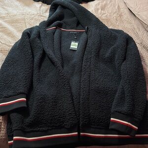 Tommy Hilfiger Black Fleece Jacket with Red and White Trim